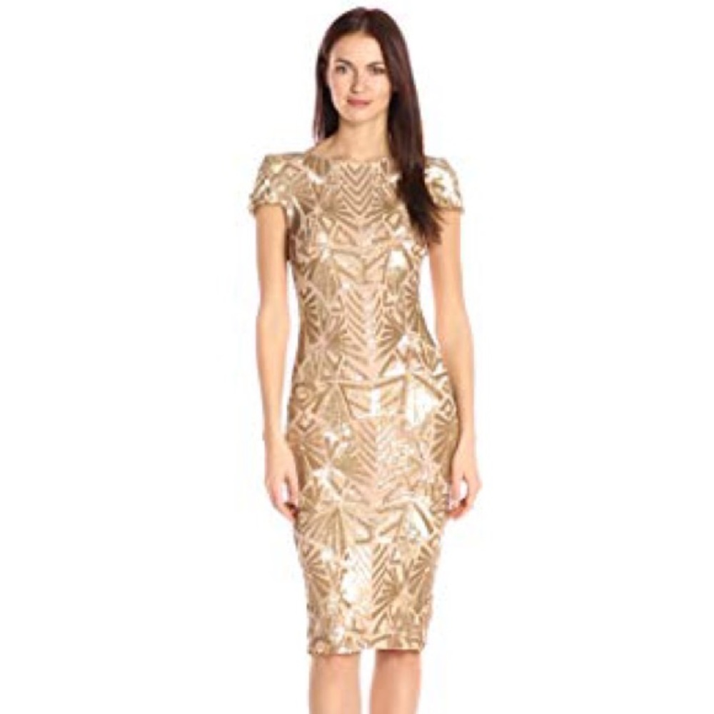 Dress the Population gold sequin cap sleeve dress